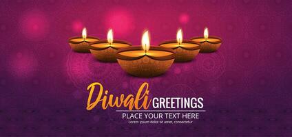 Diwali deepavali or dipavali the festival of lights india with gold diya vector