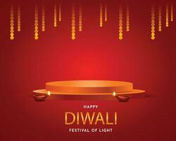 diwali banner with diya and 3d podium for product display vector