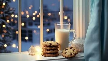 ai generative Milk and cookies in the christmas window left out for santa photo