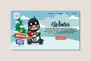 Landing page template for winter with cute sloth vector