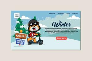 Landing page template for winter with cute tiger vector