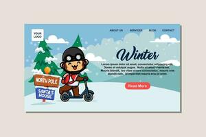 Landing page template for winter with cute monkey vector