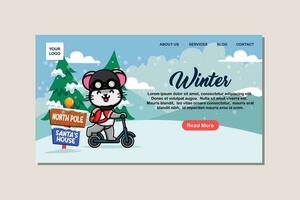 Landing page template for winter with cute mouse vector