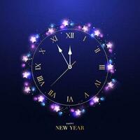 Happy New Year clock five minutes to midnight. vector