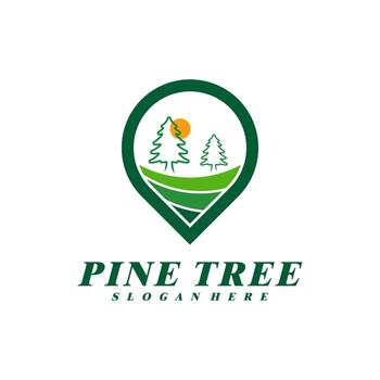 Pine Tree with Point logo design vector. Creative Pine Tree logo concepts template vector
