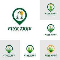 Set of Pine Tree with Point logo design vector. Creative Pine Tree logo concepts template vector