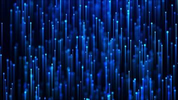 Abstract digital background with glowing neon particles flying upward. movement of a stream of glowing bright lines of particles. Seamless loop abstract background video