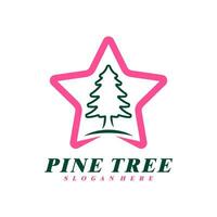 Pine Tree with Star logo design vector. Creative Pine Tree logo concepts template vector