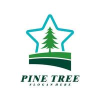 Pine Tree with Star logo design vector. Creative Pine Tree logo concepts template vector