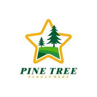 Pine Tree with Star logo design vector. Creative Pine Tree logo concepts template vector