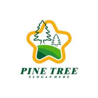 Pine Tree with Star logo design vector. Creative Pine Tree logo concepts template vector