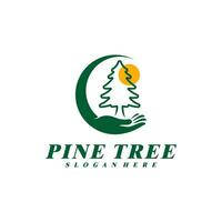 Pine Tree with Care logo design vector. Creative Pine Tree logo concepts template vector