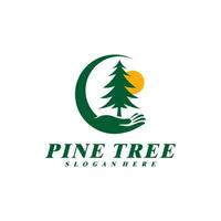 Pine Tree with Care logo design vector. Creative Pine Tree logo concepts template vector