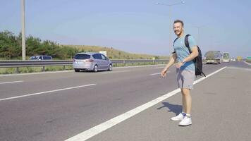 Tourist hitchhiking, travel video