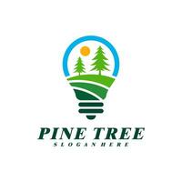 Pine Tree with Bulb logo design vector. Creative Pine Tree logo concepts template vector