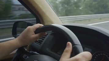 Car steering wheel.The interior of the vehicle that is traveling. video