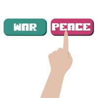 hand press the button peace, no war. Peace concept, stop war. Israel, palestine, gaza conflict. Vector illustration isolated on white background