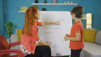 Teacher teaching synonyms to her boy student. video