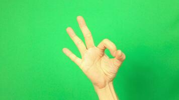 Hand on green background, green screen of hand video