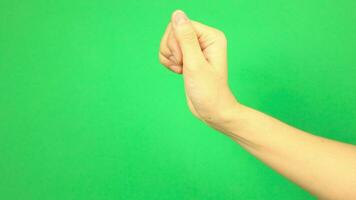 Hand on green background, green screen of hand video