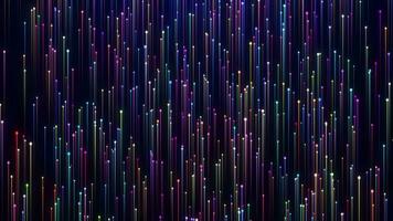 Stream of multi-colored lines of particles moving upward, rain of particles, speed of light, futuristic background with neon lights lines. seamless loop animation. video