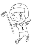 linda dibujos animados hockey jugador contorno dibujo vector