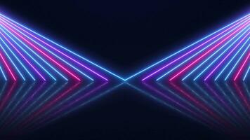 Neon diagonal luminous stripes glow and flash. Abstract colorful background with bright rays and glowing lines. Abstract technical futuristic background. Laser show. Seamless loop. video