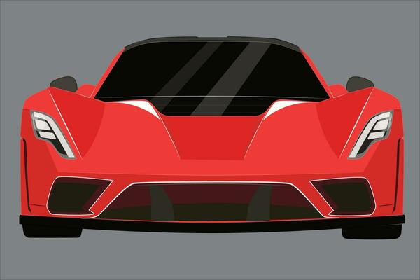 red sports car, front view. Red 3D Racing Car Front View Vector Illustration - Sports Vehicle in Realistic Style, Isolated on White Background.
