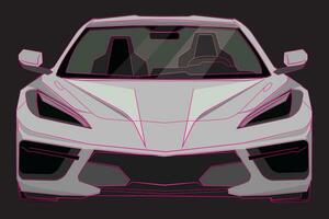 white muscle car, view from the front. 2022 Chevrolet Corvette. vector