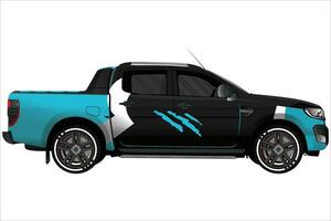 Isolated Realistic Vector black 4WD car, 3d perspective with transparency gradient and side view.