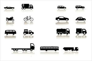 Land vehicle icon collection. with shadow. Change the line thickness in a vector editing program to suit your needs.