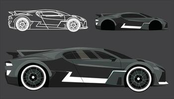 black and white sports car vector template. car lines and car colors, into a complete sports car shape. side view