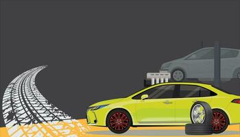 White Vector Side View Sedan. with road vectors, tires and also engines. modified green car