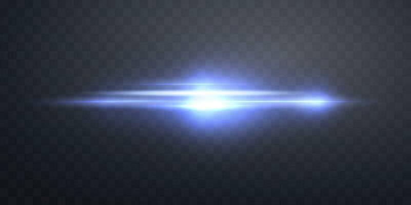 Blue horizontal lens flare. Sun flash with rays or spotlight and bokeh. Glow flare light effect.