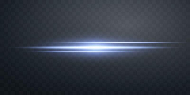 Blue horizontal lens flare. Sun flash with rays or spotlight and bokeh. Glow flare light effect.