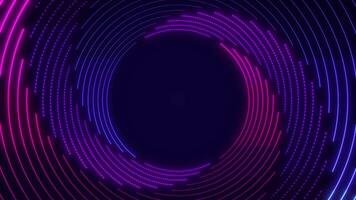 Abstract glowing spiral lines. Animation of bright neon circular lines, swirling abstract background video