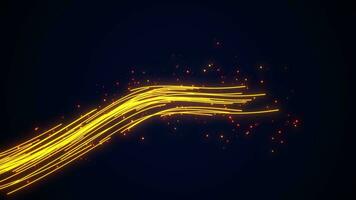 Animation of curved light stripes and particles. Bright glowing orange lines video