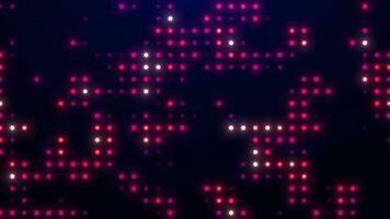 Abstract digital background with glowing neon lights, bright glowing lamps, random dots and grid. seamless loop video