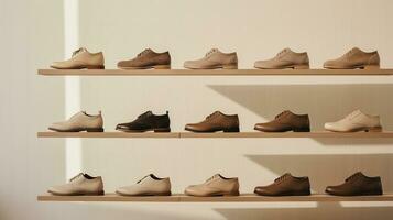 Generative AI, Shoes store aesthetic background, muted neutral colors photo