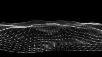 Abstract glowing wave of particles, dots and plexus lines moving on a black background, big data visualization, futuristic and digital background, 3D, 4K video