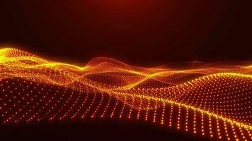 Motion abstract orange digital waves and particles. technology background. 4k video. Screensaver animation. looped 3d animation video