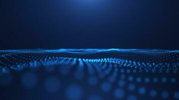 Abstract glowing wave from of particles and dots moves on a blue background, big data visualization, futuristic and digital background, 3D, 4K, seamless loop video