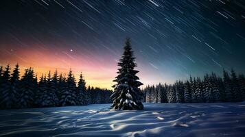 ai generative  Pine forest in winter cowered with a thick white snow blanket photo