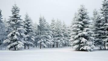 ai generative  Pine forest in winter cowered with a thick white snow blanket photo