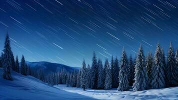 ai generative  Pine forest in winter cowered with a thick white snow blanket photo