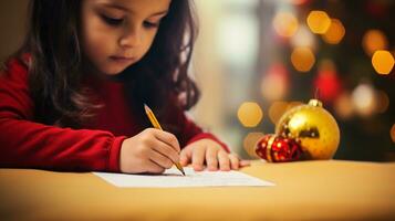 ai generative Close up of children of different ethnicity and gender writing letter to santa photo
