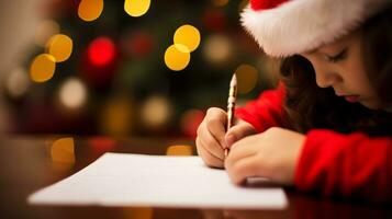 ai generativo cerca arriba de niños de diferente etnia y género escritura letra a Papa Noel foto