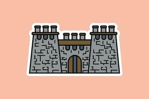 Stone Castle Tower Building Sticker vector illustration. Building Landmark object icon concept. Abstract castle tower sticker design logo with shadow.