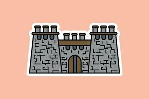 Stone Castle Tower Building Sticker vector illustration. Building Landmark object icon concept. Abstract castle tower sticker design logo with shadow.