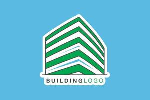 Building Skyscraper in Cityscape Sticker design vector illustration. Building and landmark object icon concept. Company buildings in flat style sticker design logo.